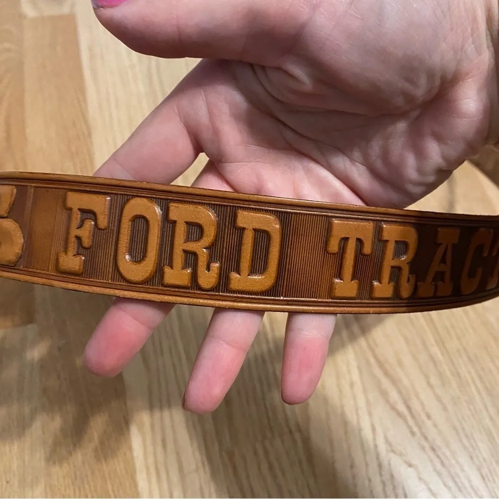 Vintage Ford Tractor Leather Western Named Belt Brown Sz Medium 32-36